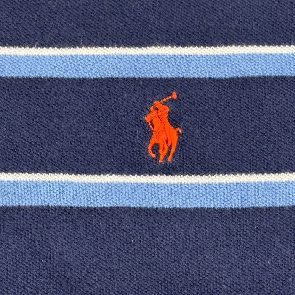 Polo Ralph Lauren Polo‎ Shirt Mens XL Navy Blue Striped Orange Pony Cotton Pique - Picture 7 of 7